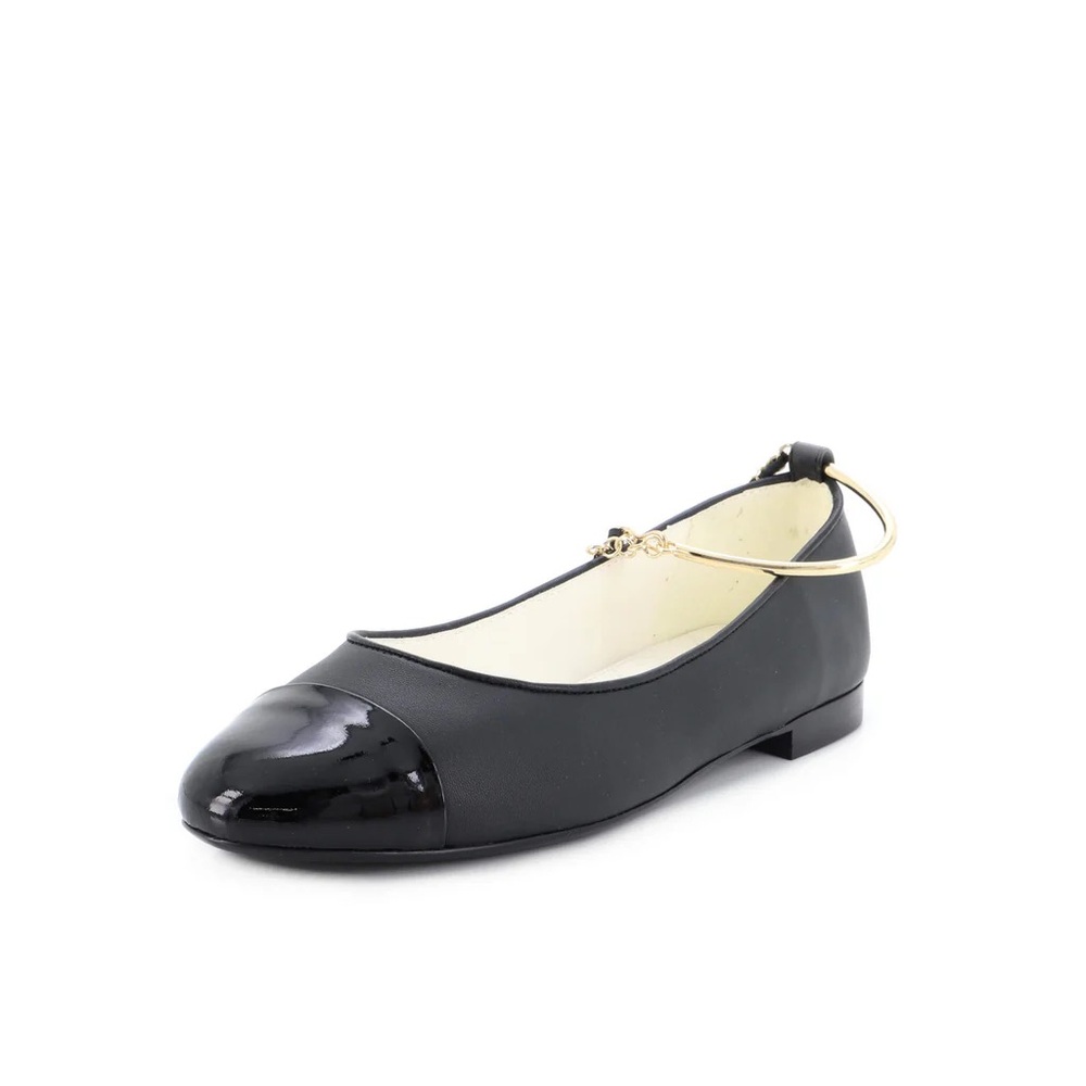 Chanel Cap Toe Leather Ballet Flats with Ankle Chain - Picture 2 of 5